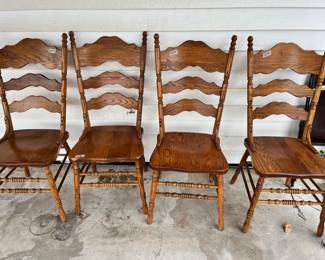 GREAT SET OF 4 OAK LADDERBACK CHAIRS