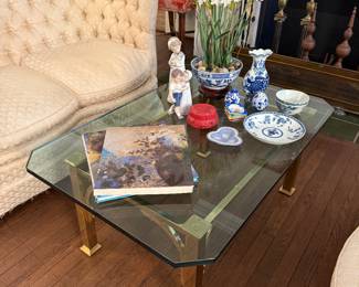 Glass and brass coffee table
