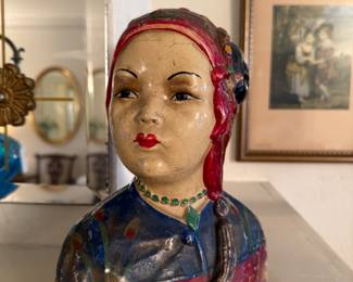 Art Deco Celon Asian Chalkware Bust
