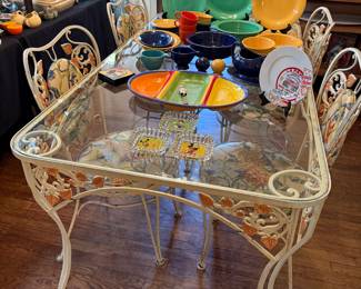 Cute Floral Wrought Iron Mid Century Patio Table with 6 Chairs, Fiesta pieces