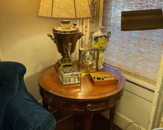 End Table, Samovar Lamp, Clock, Decor