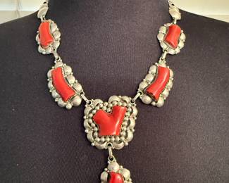 Stunning Native American Branch Coral and Sterling Necklace (comes with earrings)