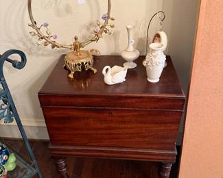 Box Table, French style floral boudoir lamp, etc.