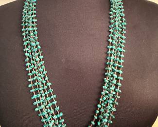 Native American 5 Strand Turquoise and Heishi bead Necklace 