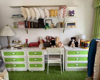 Desk and Dressers, Chair, Lamps, Pillows, Bibles, Stuffed Animals, Frames