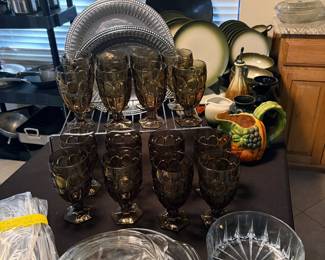 Fostoria Moonstone Glassware, Heath Sea & Sand dishes 