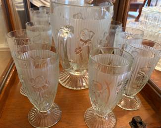 Several pieces of Jeanette Iris Herringbone Vintage Glass 