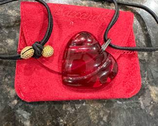 Baccarat Red Crystal Heart Corded Necklace 925 Sterling Findings Valentines Day