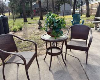 Wicker patio three piece bistro set 