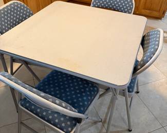 Vintage Card Table with four folding chairs with cushions
