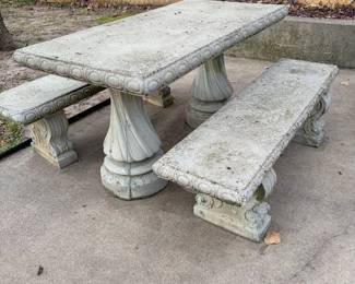 Cement garden table and benches