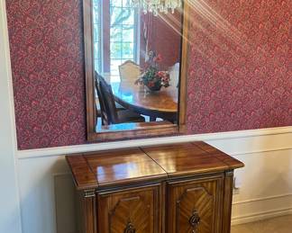 Stanley Furniture Walnut Flip Top Server Buffet Bar With Matching Mirror 