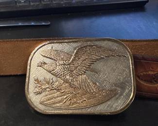 Eagle Gold and Silver Belt Buckle with 34in Leather Belt