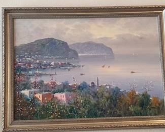 Framed art looks to depict Raffaele CAPOZZI: Coastal Scene - Painting