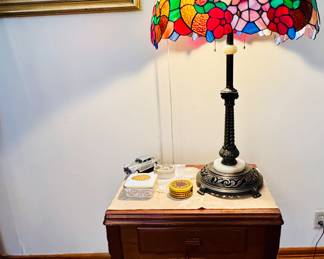 Tiffany style glass lamp with signature look~ timeless color and craft. Elegant and classic addition to any home!