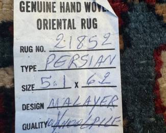 Persian Malayer  perfect size with original tag and receipt