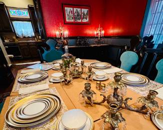 Pair of antique candelabras Art Nouveau or Victorian style featuring leaf motif