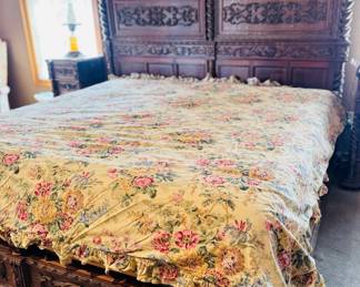 King antique bed shipped from Europe. Ralph Lauren comforter with pillows and shams