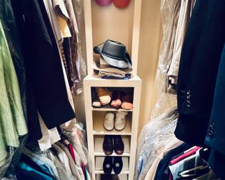 Mens closet full of shoes, Hats and clothes