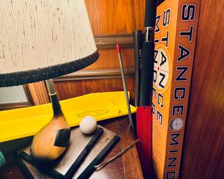 Golf swing improvement and a fun lamp with club head and golf ball