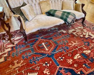 Antique Victorian style sofa champagne velvet upholstered. We have many rugs rolled up and will add those pics this week. 