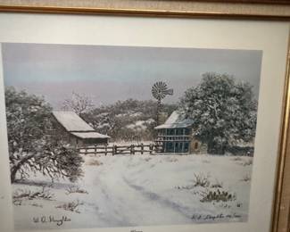 Winter by WA Slaughter 
This is a framed limited edition lithograph print by the Texas artist W.A. Slaughter (1923-2003)