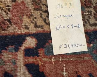 Original tag from 1983 purchase and at that time this Serapi was already 100 years old. Purchased at Parvizian Fine Rugs in Dallas design district 