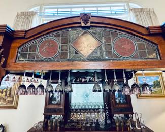 Top of canopied  pub bar