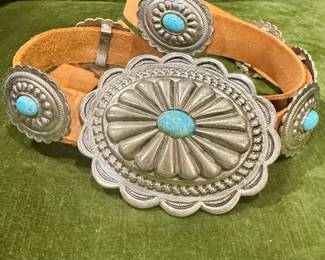 Vintage concho belt silver and turquoise 