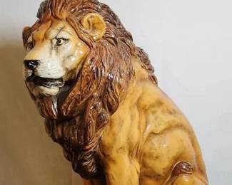 Huge Vintage Italian Glazed Terracotta Lion Sculpture