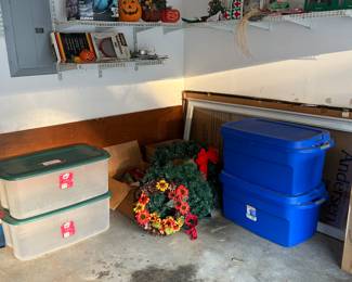 Storage totes , wreaths 