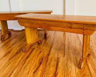Pair of hand crafted oak benches (2 seaters)...