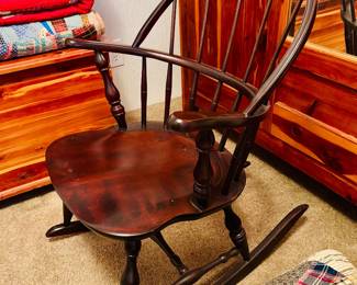 Vintage Windsor rocker and generous collection of vintage quilts!