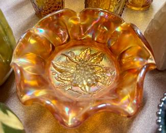 Antique carnival glass ruffled dish...