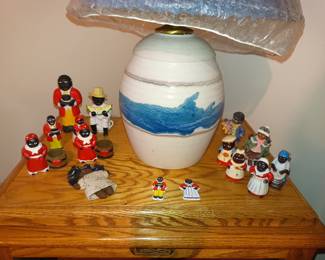 Old figures and pottery lamp