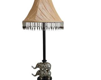 Nice Elephant Lamp with a Fringed and Beaded Shade