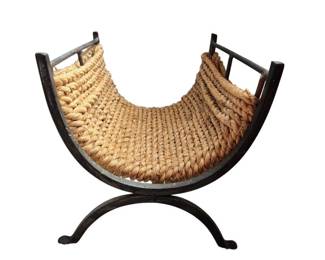 Vintage Wrought Iron and Jute Firewood Magazine Rack