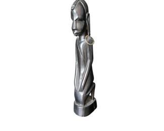 Lovely Carved African Kneeling Lady Wooden Statue