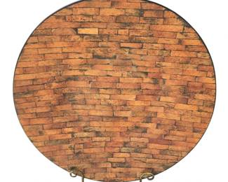 Round Wood Plate Decor with Geometric Wood Design