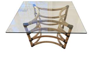 HollywoodRegency Style Rattan and Glass Coffee Table