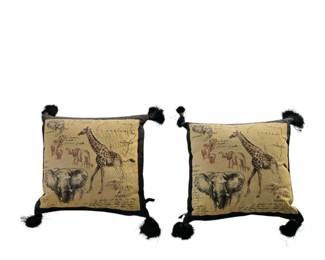 2 Borgata African Safari Design Decorative Pillows with Tassels