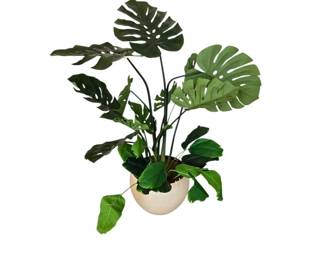 Large Artificial Monstera Plant in a White Planter