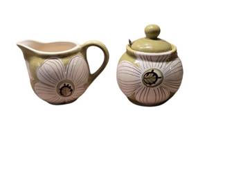 Laurie Gates SOHO Creamer and Sugar Bowl Green Floral Pattern