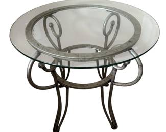 Metal and Tempured Beveled Glass Round Side Table