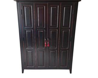 Black with Red Accents Cabinet with Folding Panel Doors