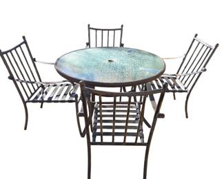 Vintage Round Glass Top Patio Table and 4 Chairs