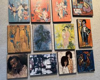 12 Pieces of Vintage Art Prints on Wood Made in Denmark