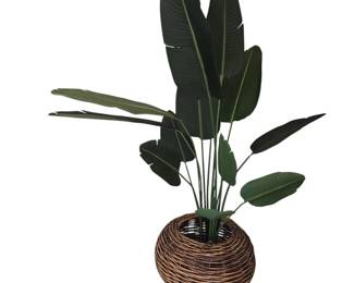 Oversized Artificial Bird of Paradise Plant in a Round Woven Rattan Basket