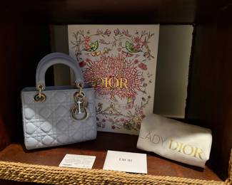 Pristine, brand new in the box never carried Lady Dior cannage leather handbag in powder blue