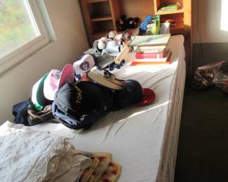 Twin bed with pine headboard